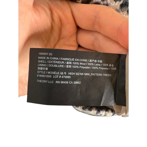 Theory High Square Neck Mini Dress 100% Wool Houndstooth Preppy Chic Office Sz 0 - Picture 10 of 10